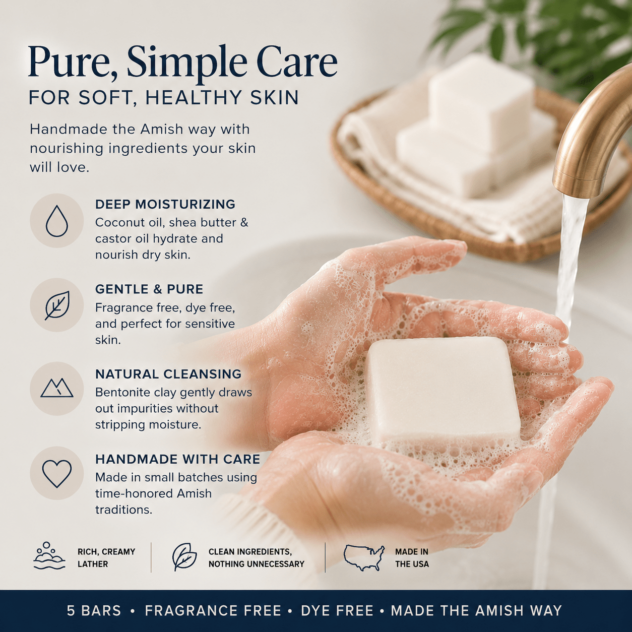 Amish Farms Soap 5 Bar Bag - NatureClean Pure Moisturizing Bars - Made in the USA