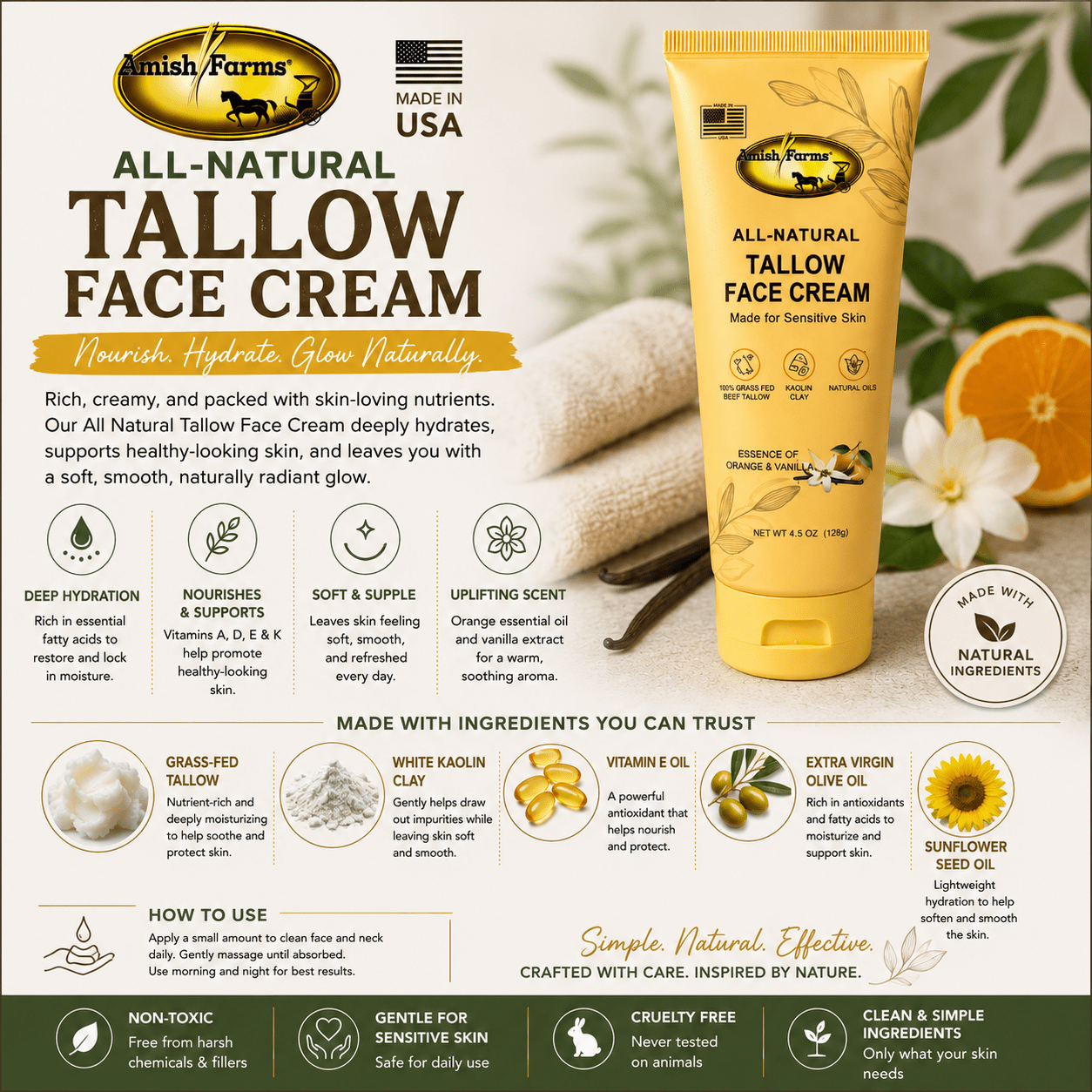 Amish Farms All Natural Tallow Face Cream - Made in the USA