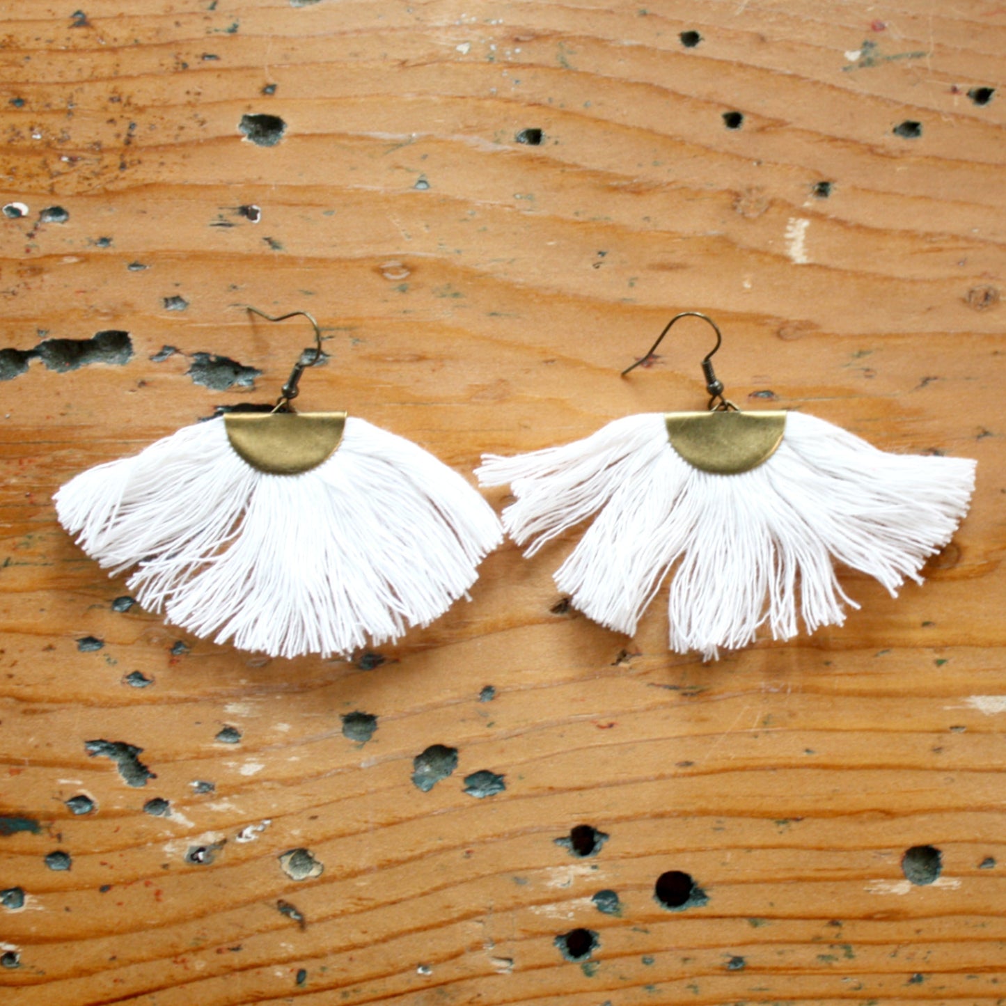 Half Moon Macrame Boho Fringe Earrings - Made in the USA