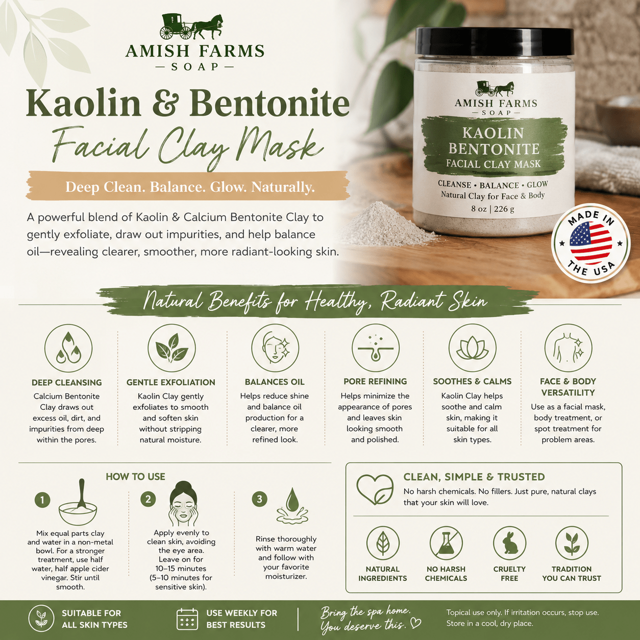 Amish Farms - Kaolin Bentonite Facial Clay Mask