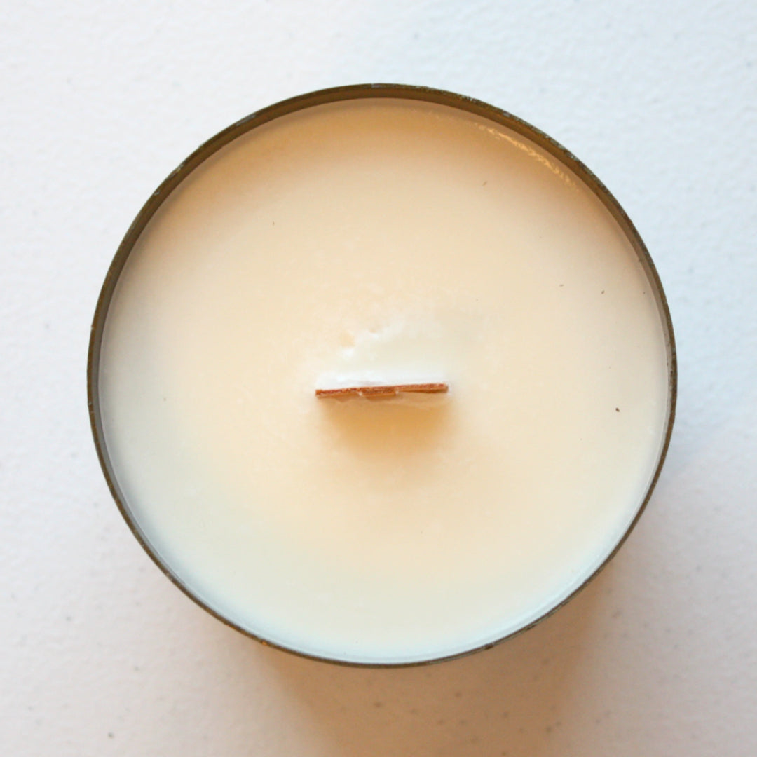 Antique Brass Wood Wick Soy Candle - Farmhouse Streusel - Made in the USA