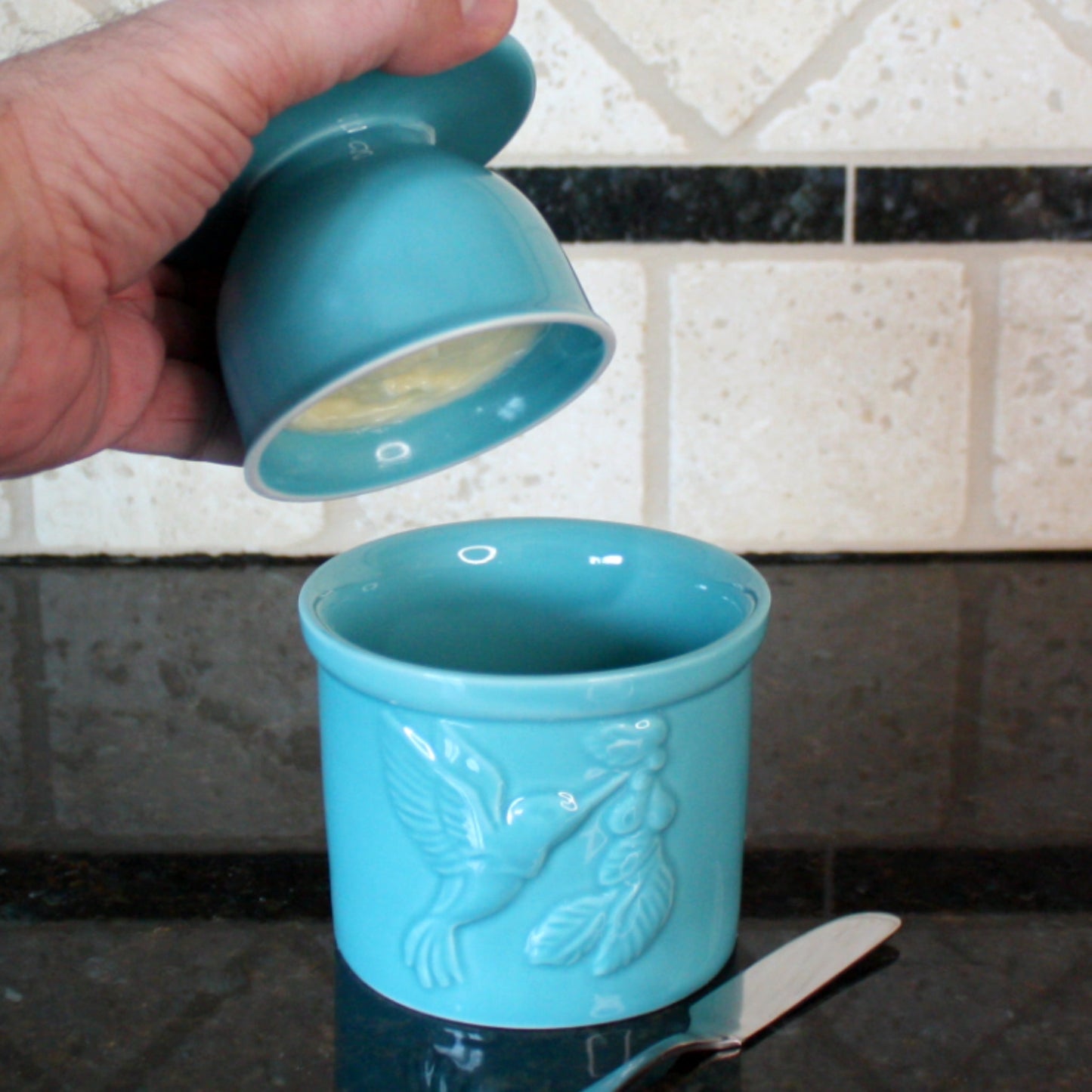 Porcelain Hummingbird Butter Crock - Made in the USA