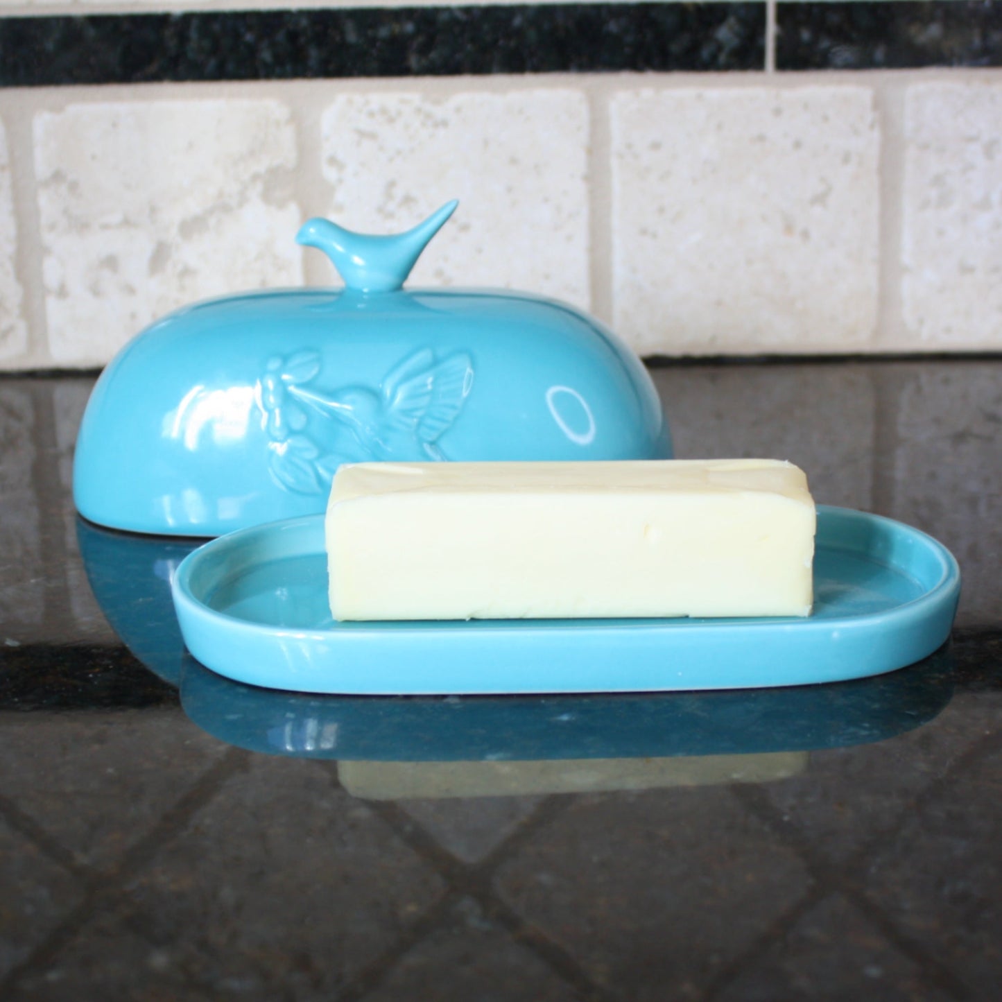 Porcelain Hummingbird Butter Dish - Made in the USA