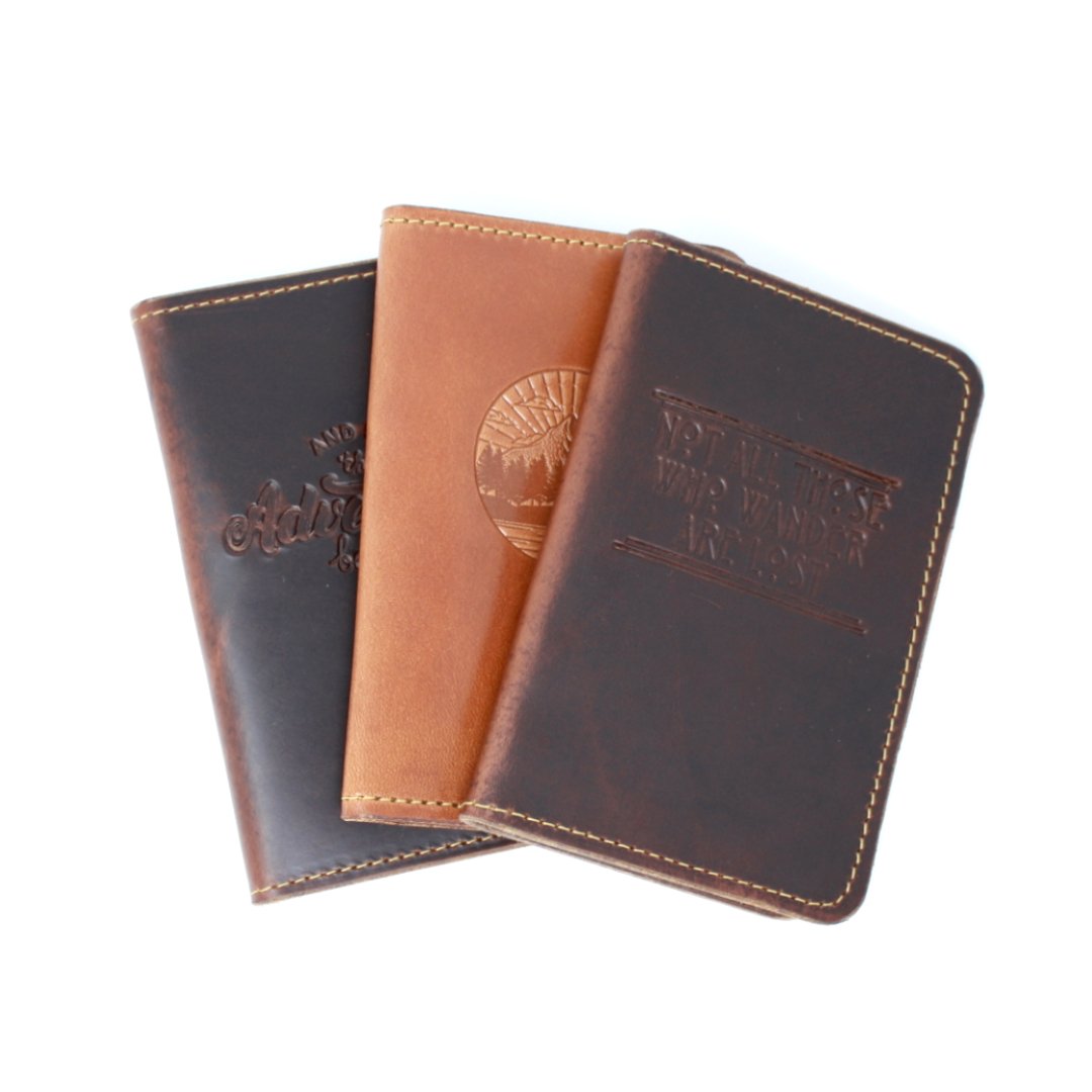 Handcrafted Leather Passport Cover - Mountains and Trees - Made in the USA