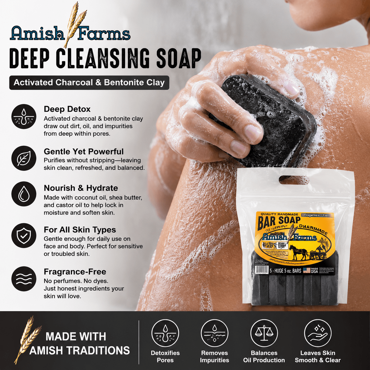 Amish Farms Soap 5 Bar Bag - Deep Cleansing Soap - Made in the USA