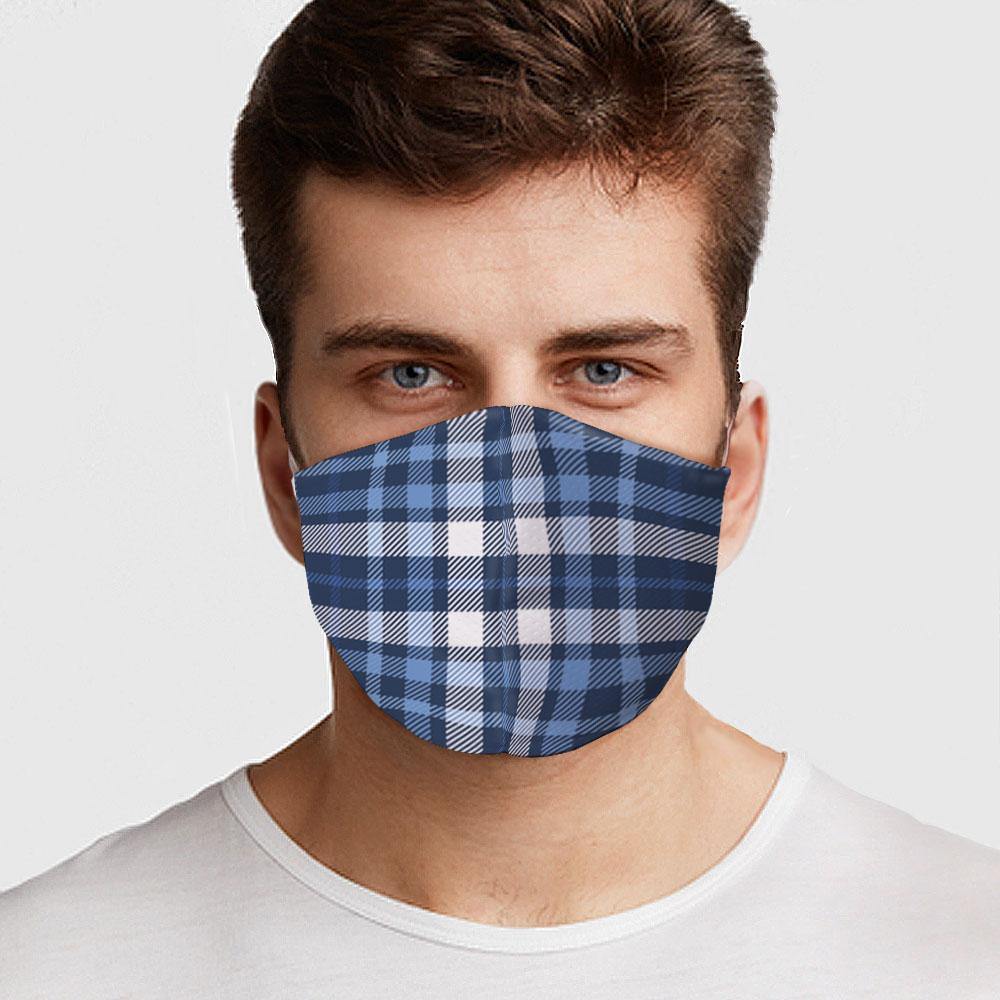 Blue White Plaid Face Cover - Made in the USA
