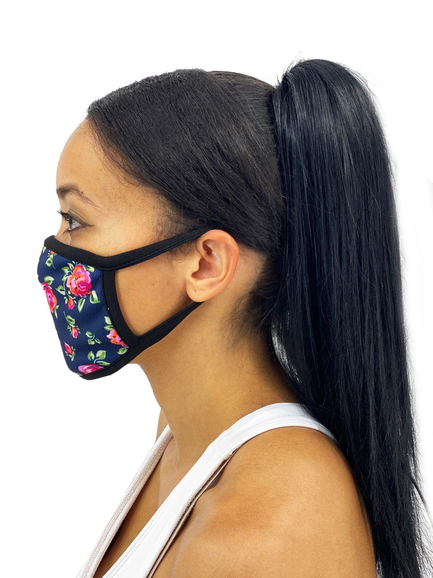 Navy Roses Face Mask With Filter Pocket - Made in the USA