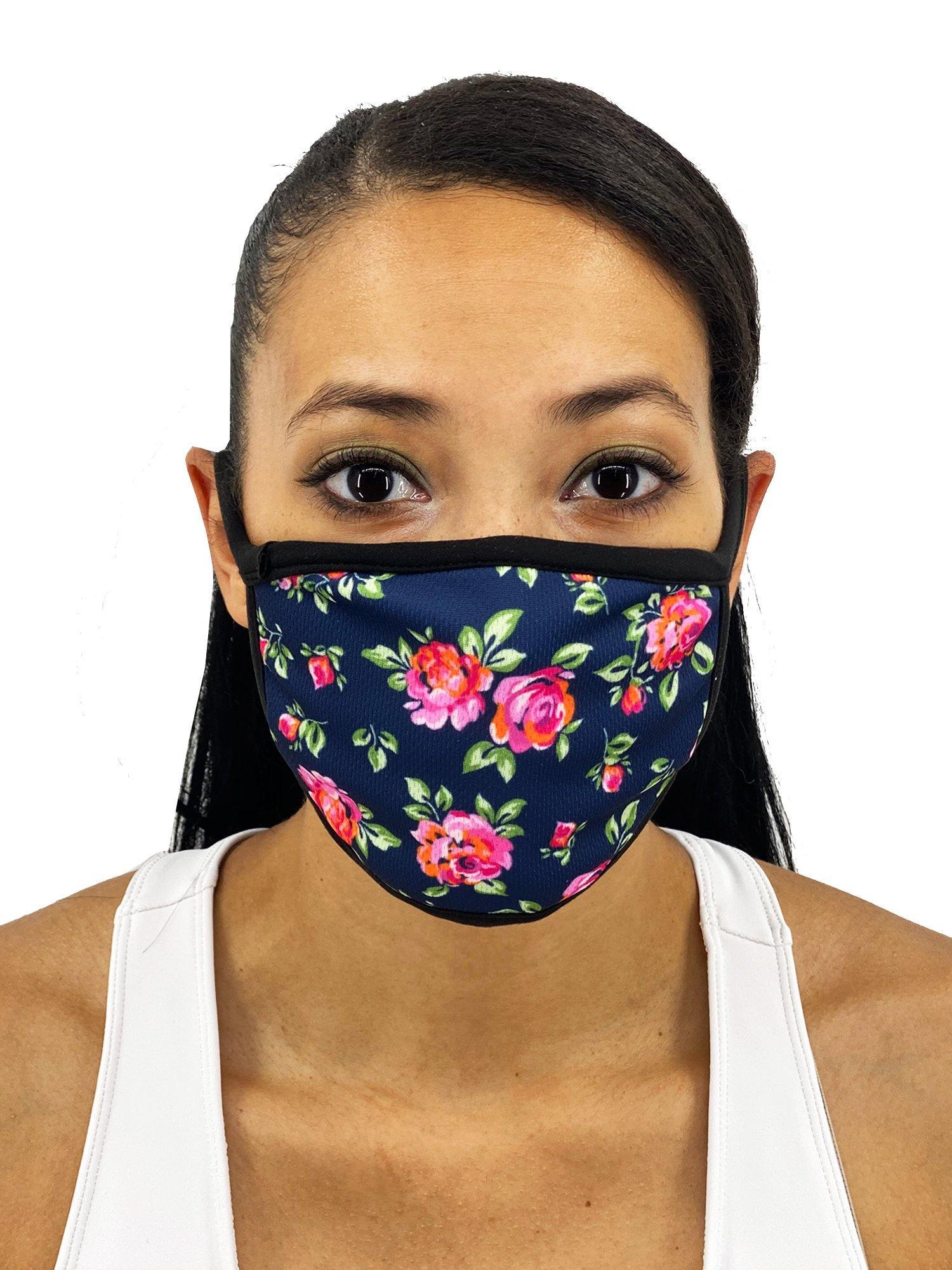 Navy Roses Face Mask With Filter Pocket - Made in the USA