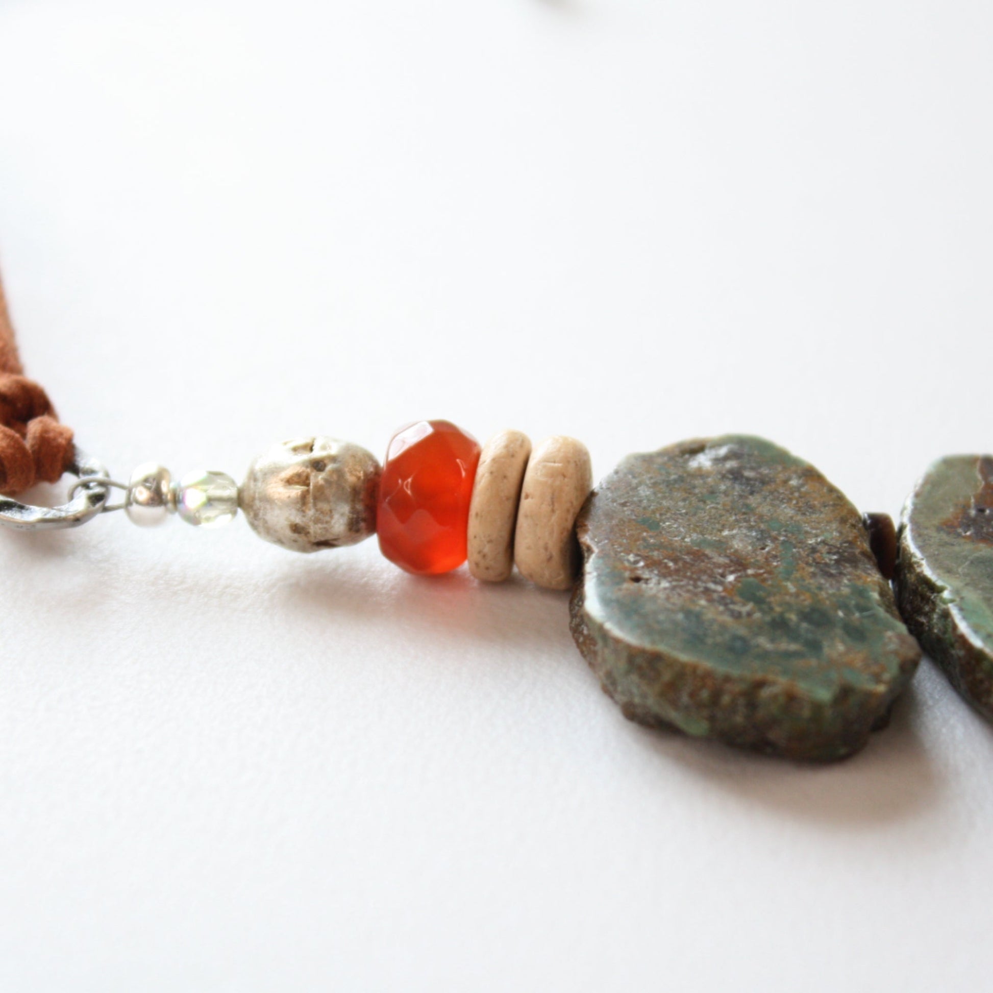 Turquoise Nugget Boho Necklace with Vegan Suede - Made in the USA