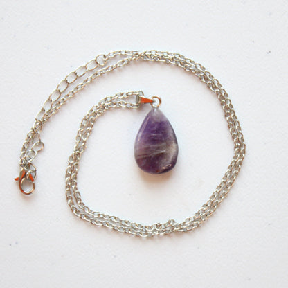 Amethyst Drop Pendant Crystal Necklace - Made in the USA
