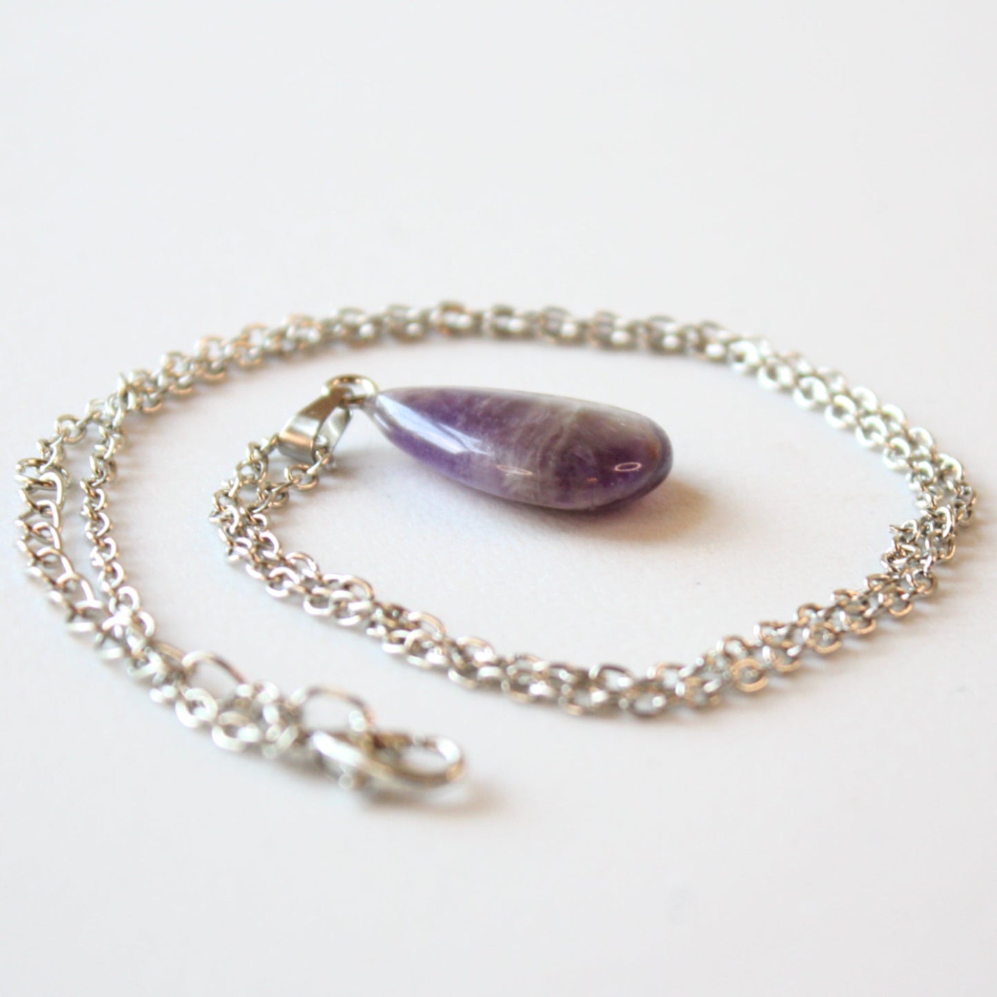 Amethyst Drop Pendant Crystal Necklace - Made in the USA
