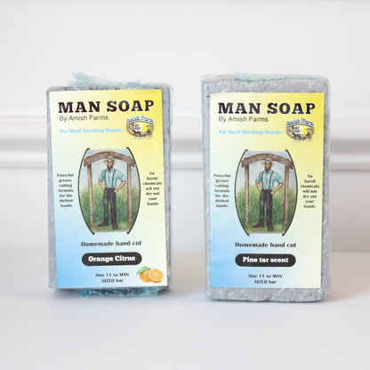 Amish Farms Man Soap for Hands - All Natural Large Bar Soap for Men (Orange  Citrus) With Moisturizers & Heavy Duty Grit of Real Mystique Wood Charcoal  & River Sand for Degreasing
