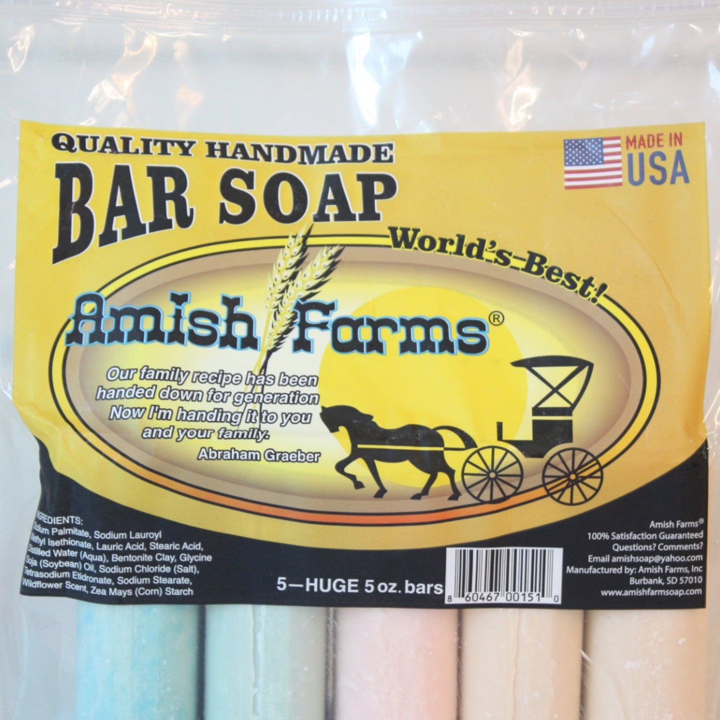 Amish Farms Natural Bar Soap (5 Bars) Wildflower Scent, Made in USA