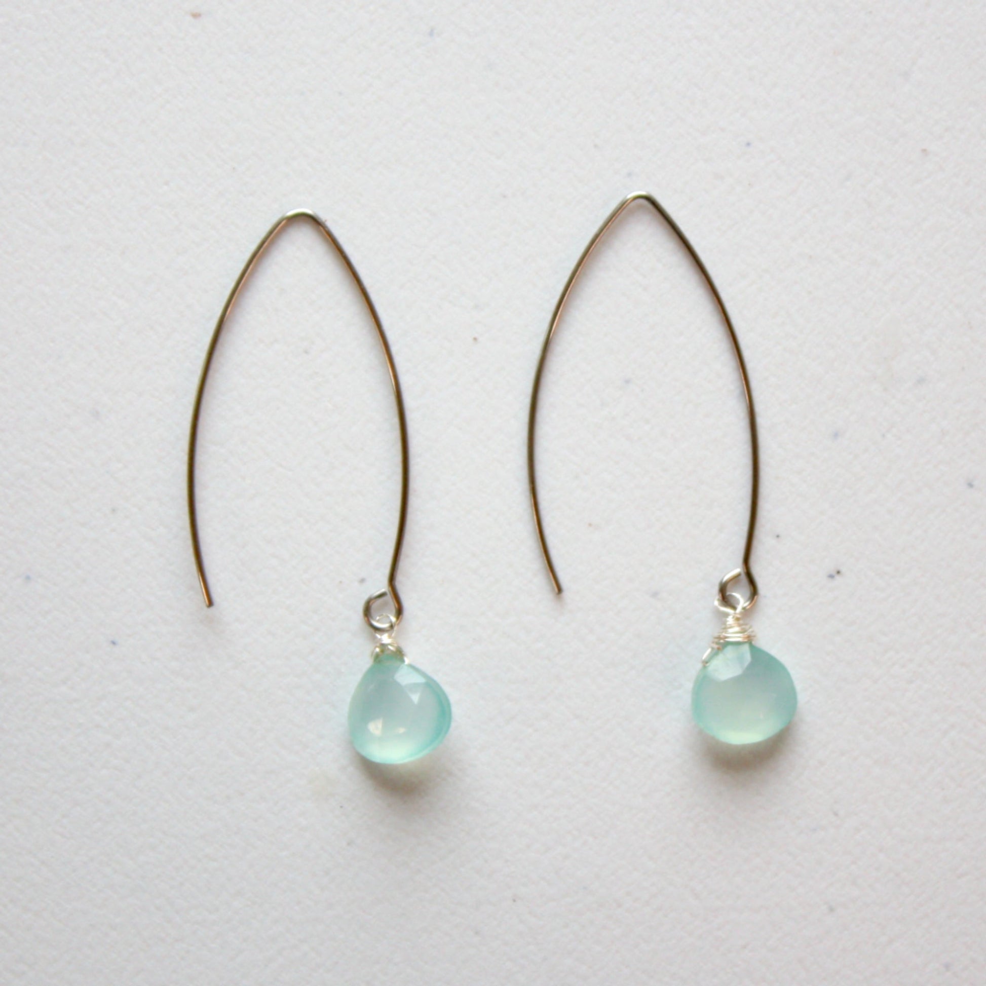 Aqua Teardrop Gemstone Boho Dangle Earrings - Made in the USA