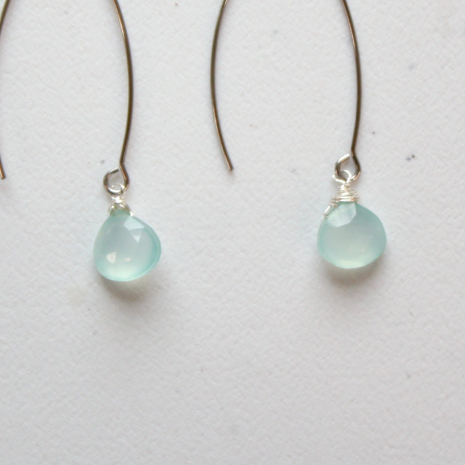 Aqua Teardrop Gemstone Boho Dangle Earrings - Made in the USA
