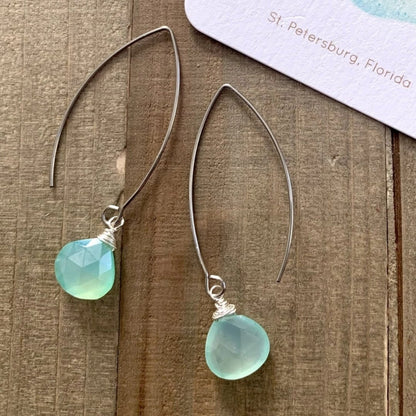 Aqua Teardrop Gemstone Boho Dangle Earrings - Made in the USA