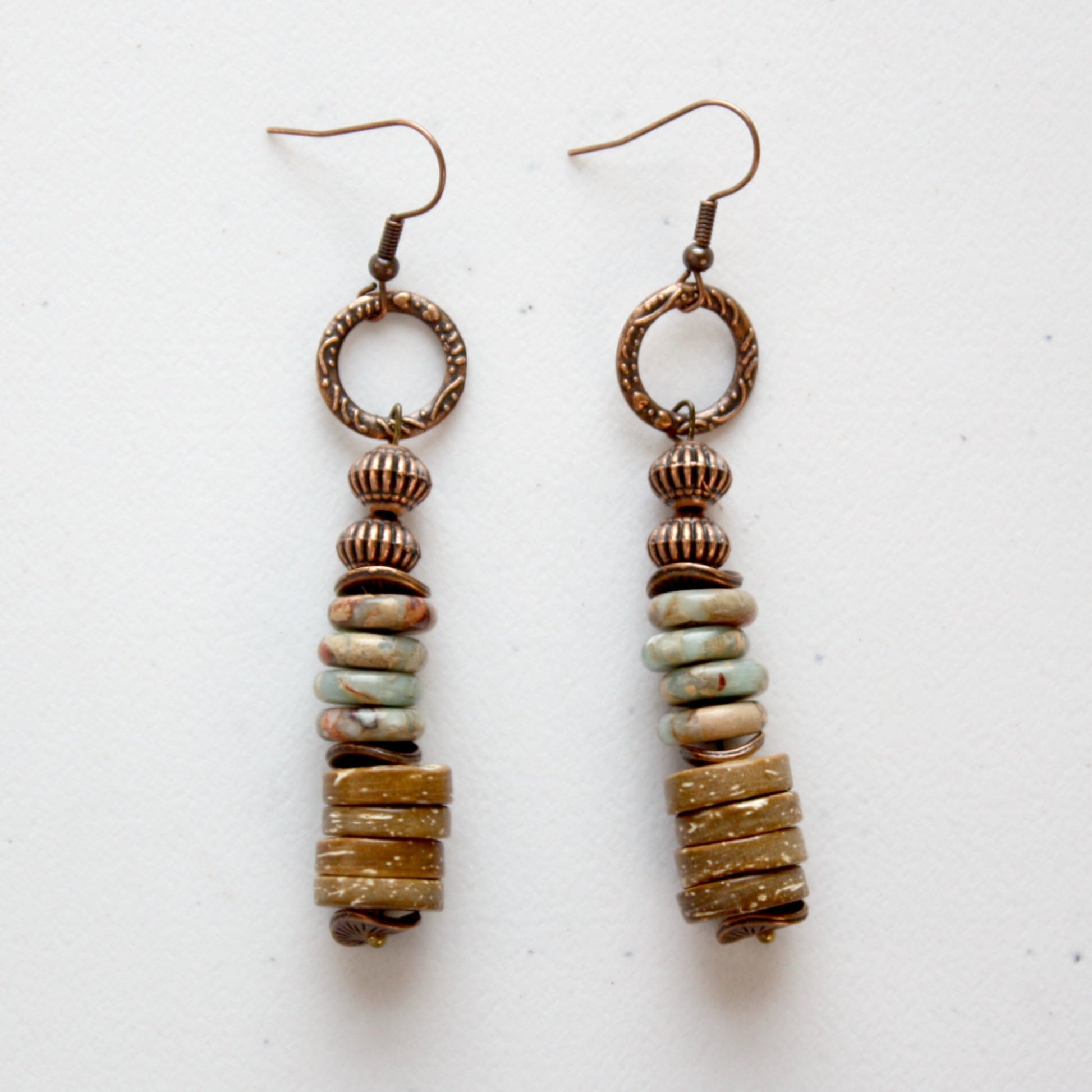 Aqua Terra and Wood Earrings - Made in the USA