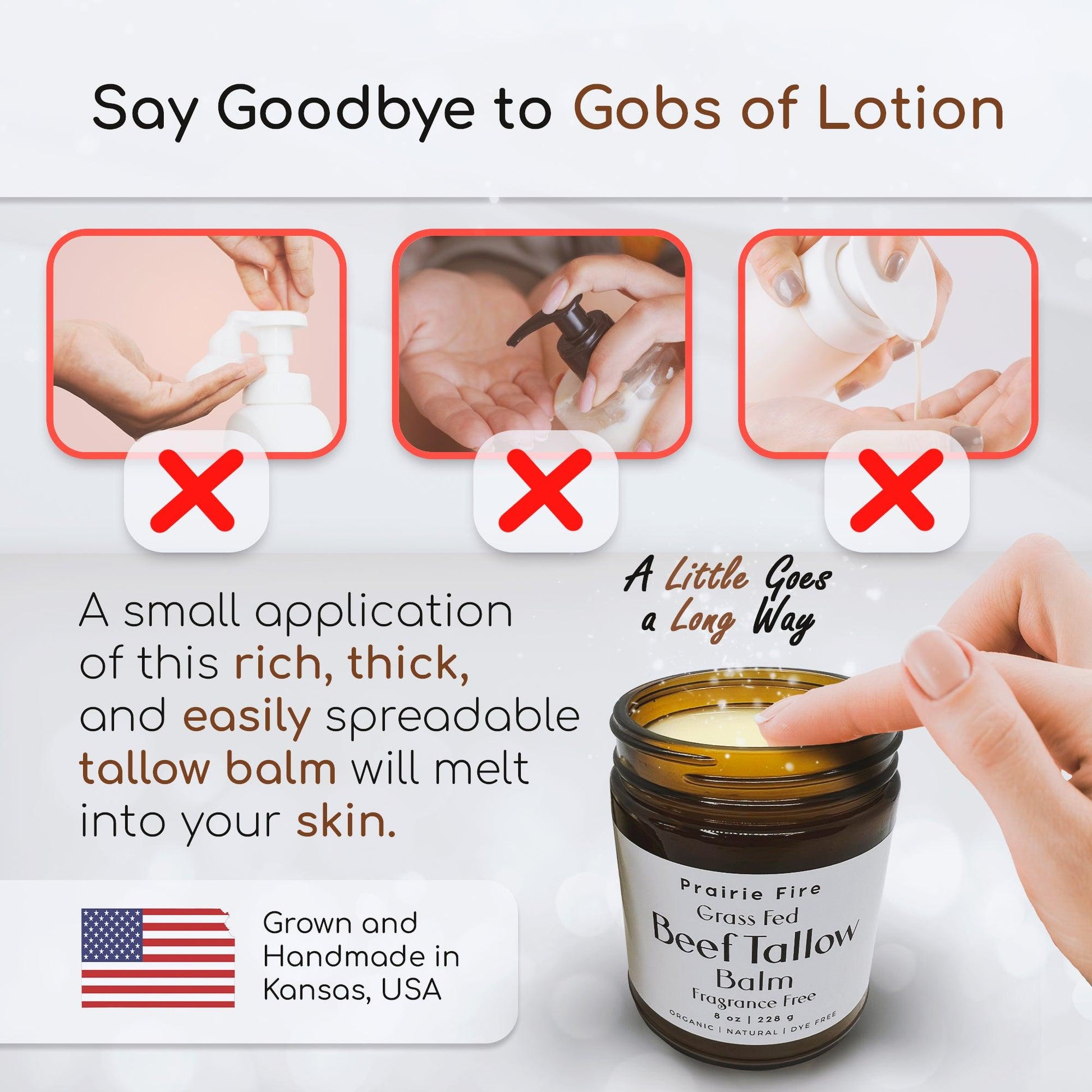 Grass Fed Beef Tallow Balm - 8 oz - Made in the USA