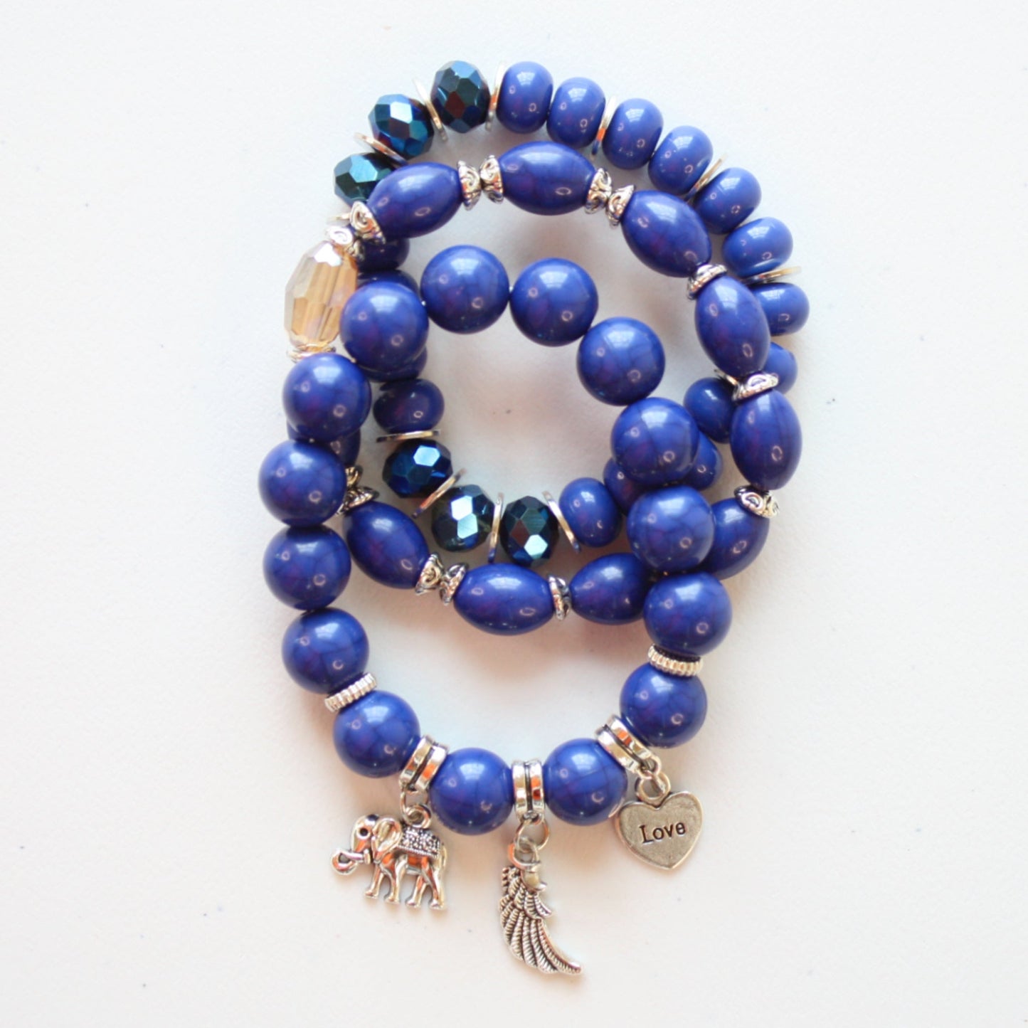 Boho Beaded Stretch Bracelet 3 Piece Set - Blue - Made in the USA