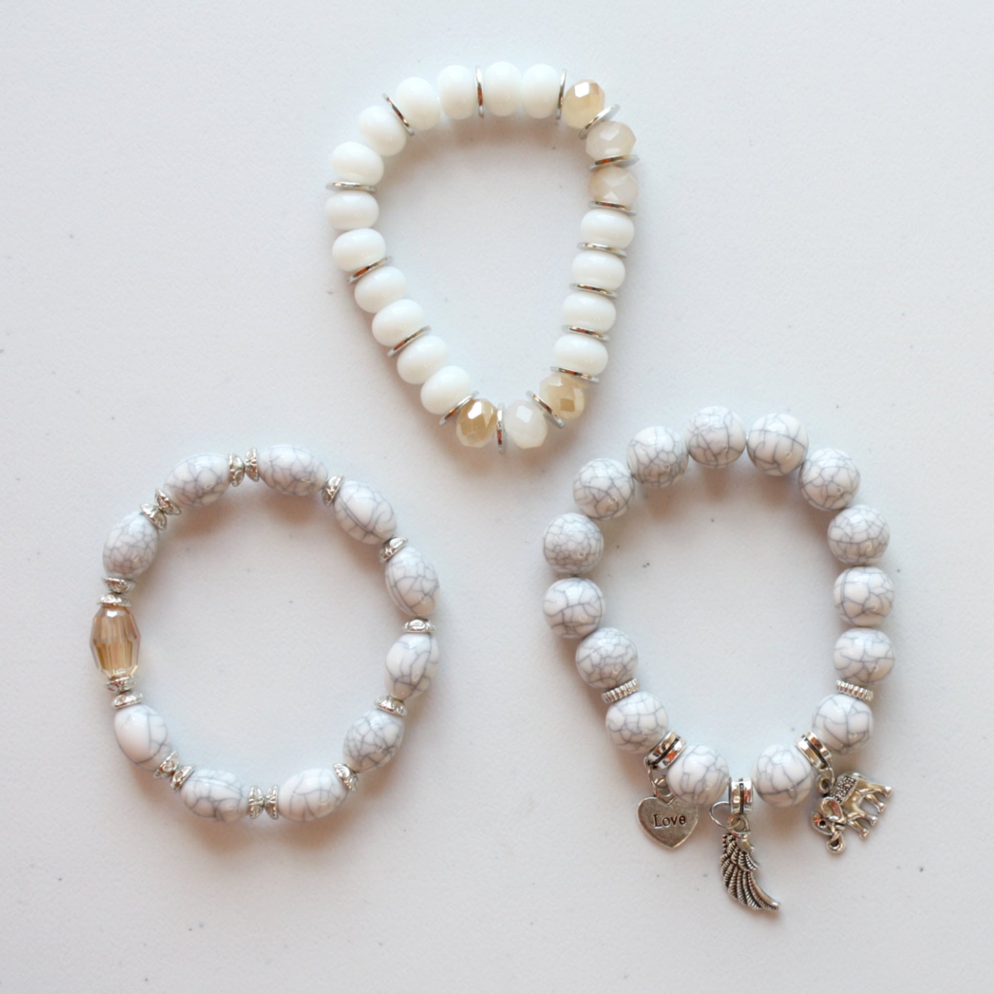 Three Bead String Bracelet White / Medium