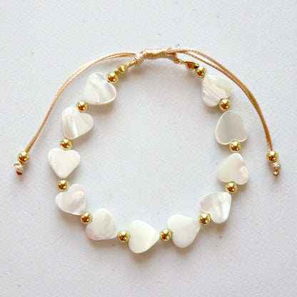 Boho Heart Beaded Shell Bracelet - Made in the USA