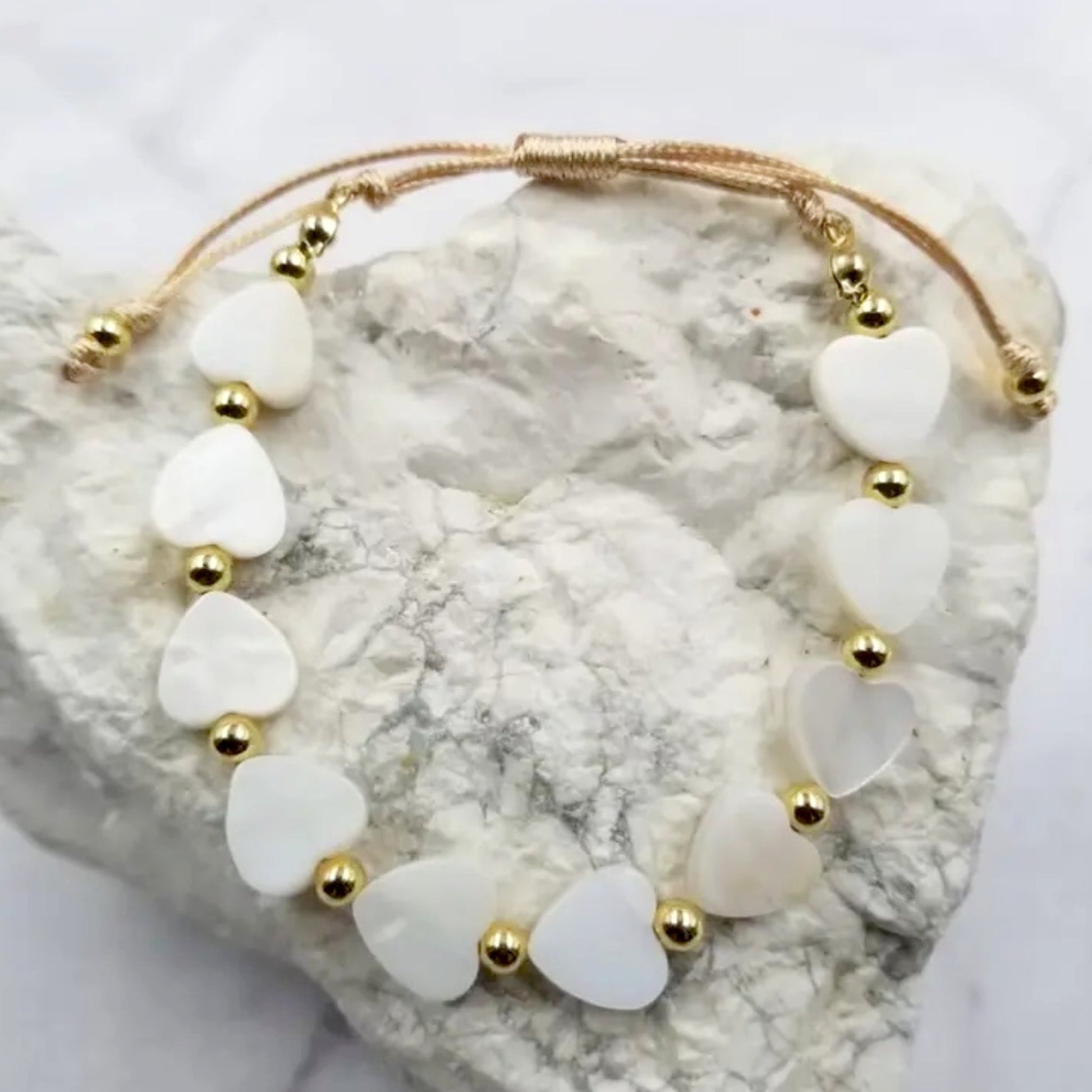Boho Heart Beaded Shell Bracelet - Made in the USA