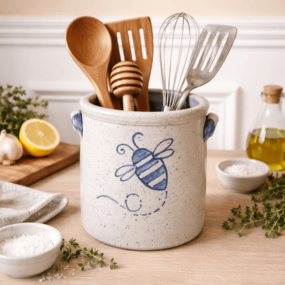 Bumble Bee Hand Painted Pottery Crock - Made in the USA