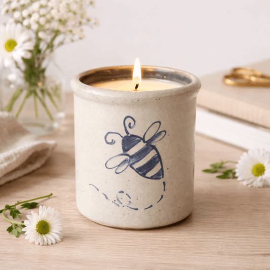 Bumble Bee Hand Painted Pottery Candle Crock - Made in the USA
