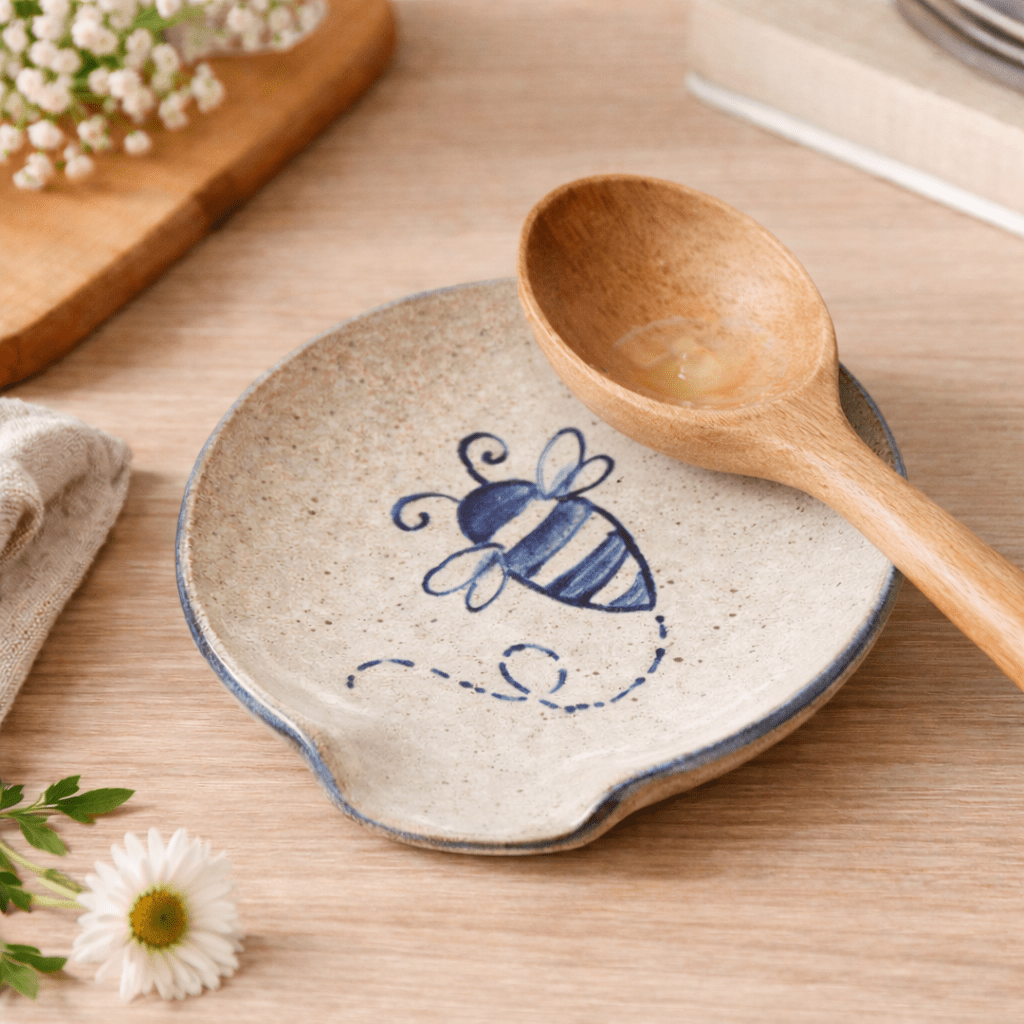 Bumble Bee Hand Painted Pottery Spoon Rest - Made in the USA