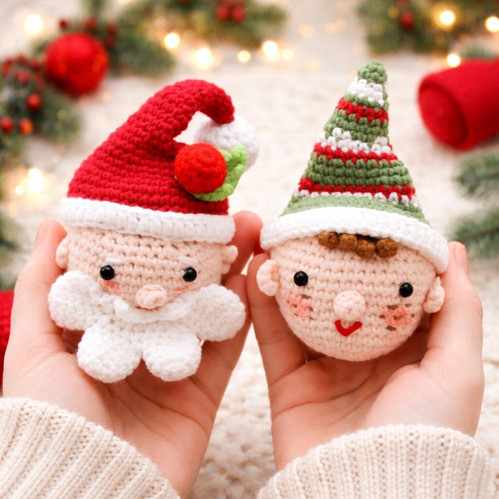 Crocheted Santa and Elf Christmas Decorations - Made in the USA
