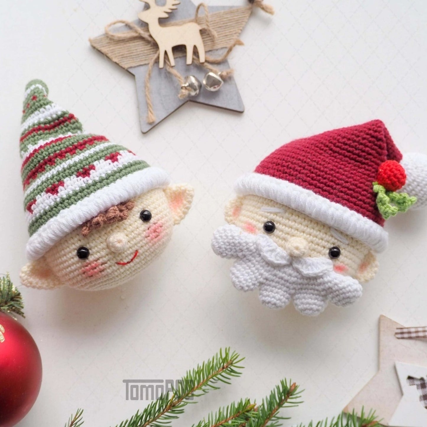 Crocheted Santa and Elf Christmas Decorations - Made in the USA