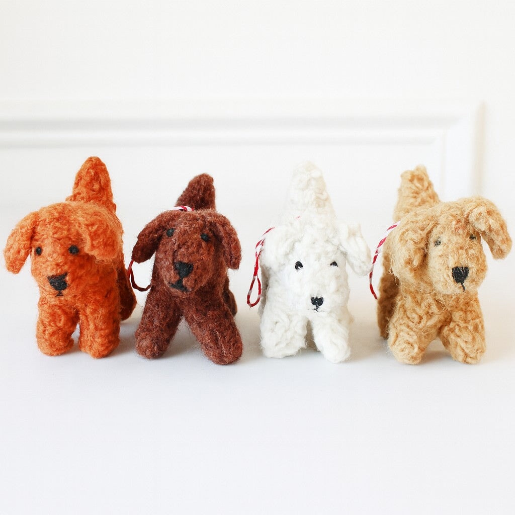 Felted Wool Curly Doodle Dog Ornaments - Made in the USA