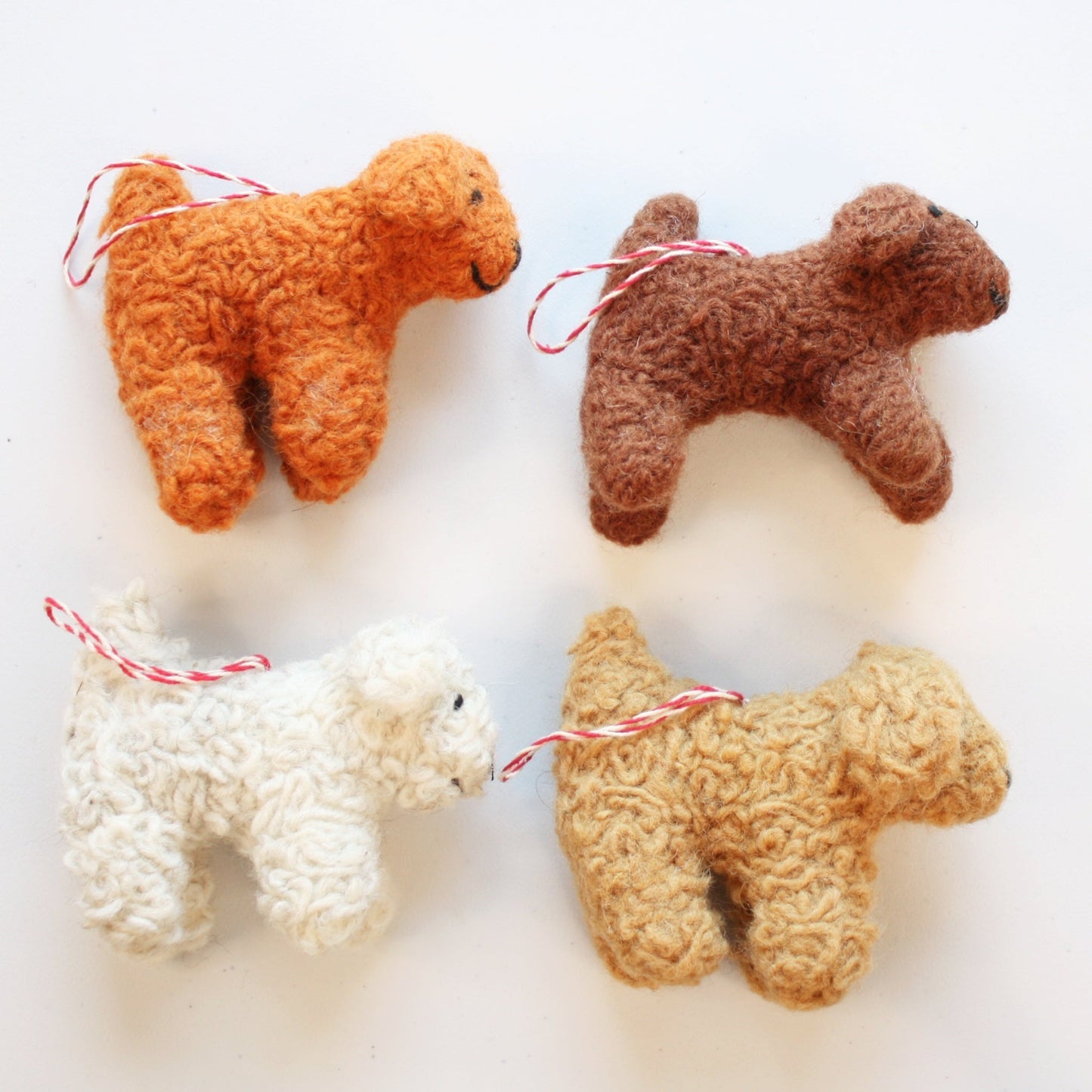 Felted Wool Curly Doodle Dog Ornaments - Made in the USA