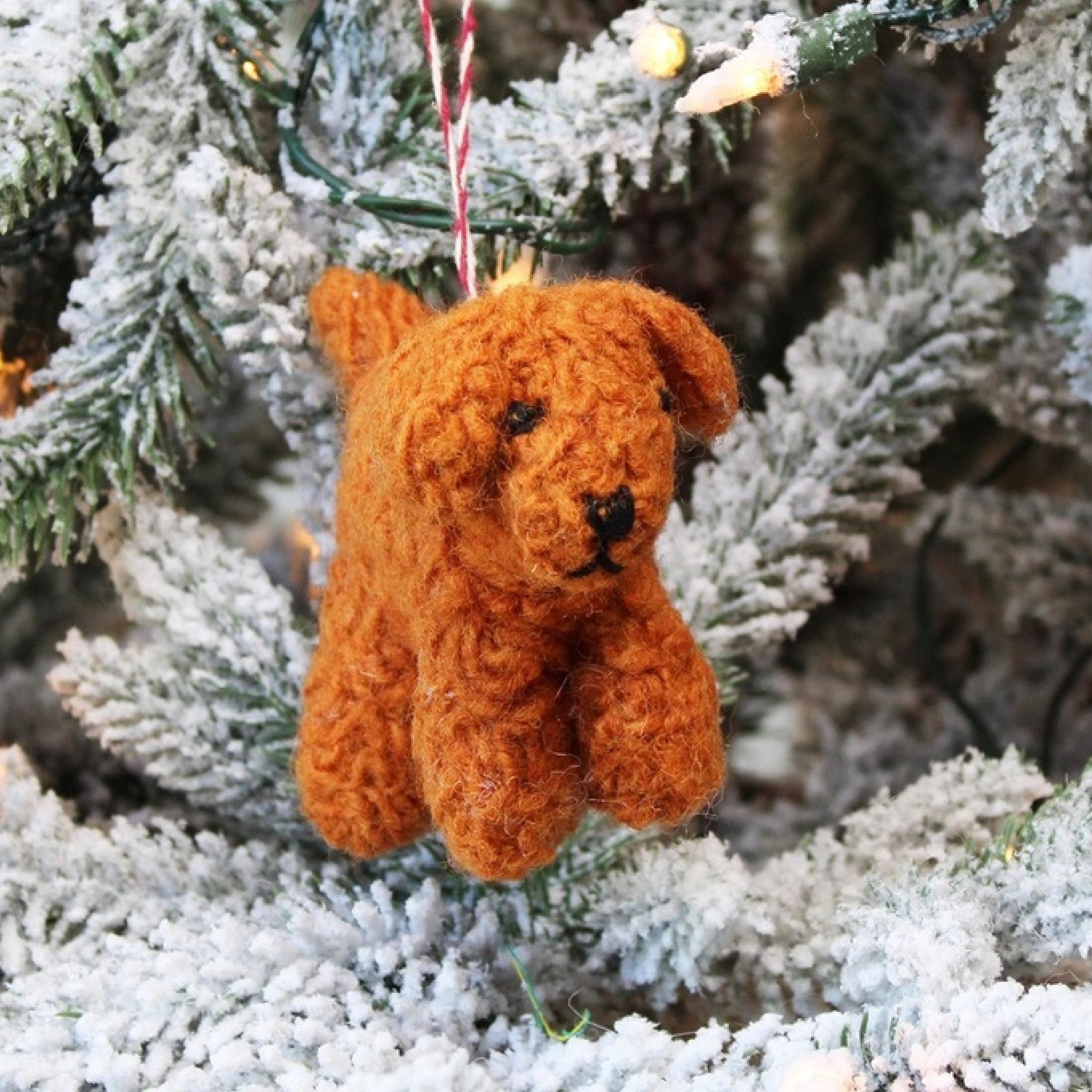 Felted Wool Curly Doodle Dog Ornaments - Made in the USA