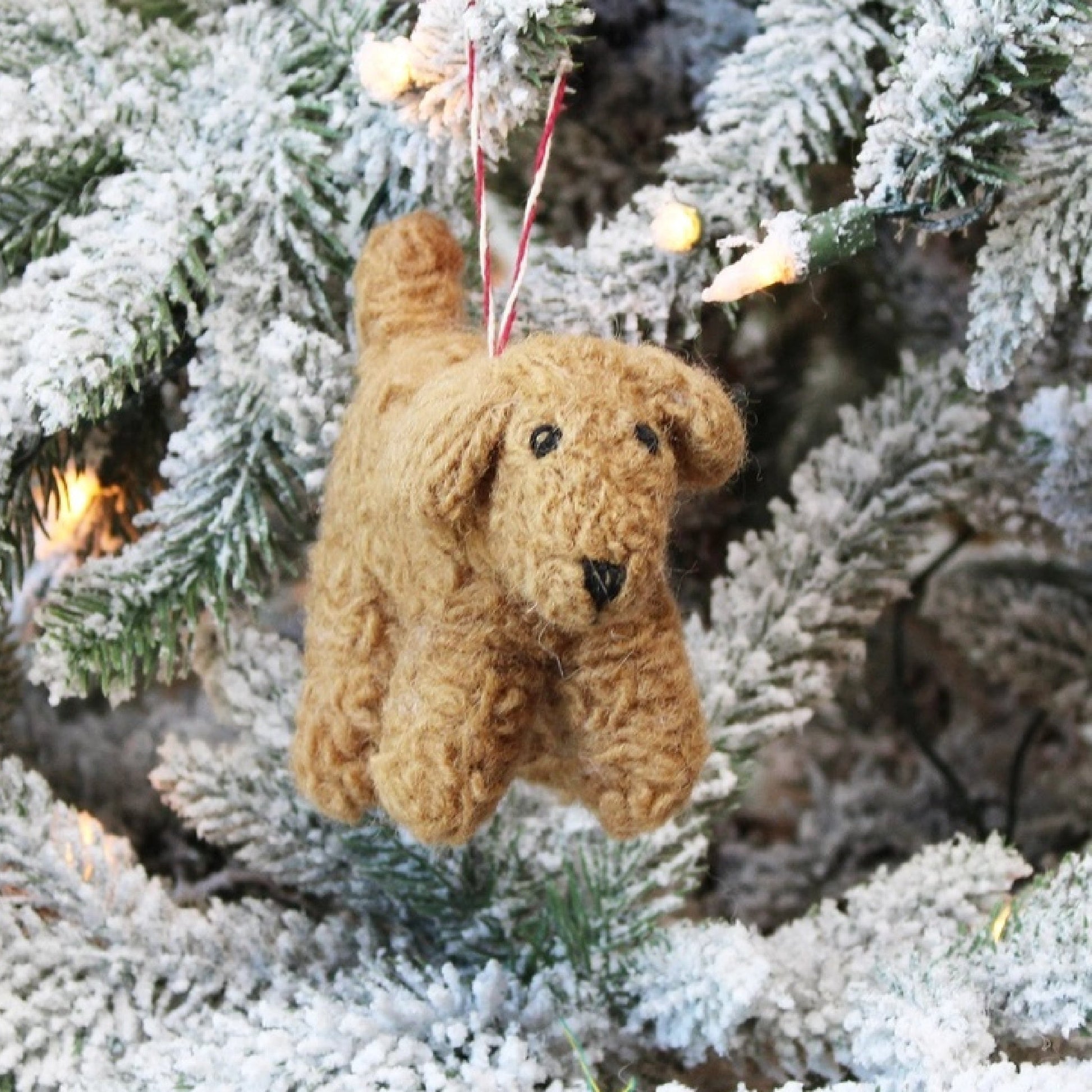 Felted Wool Curly Doodle Dog Ornaments - Made in the USA