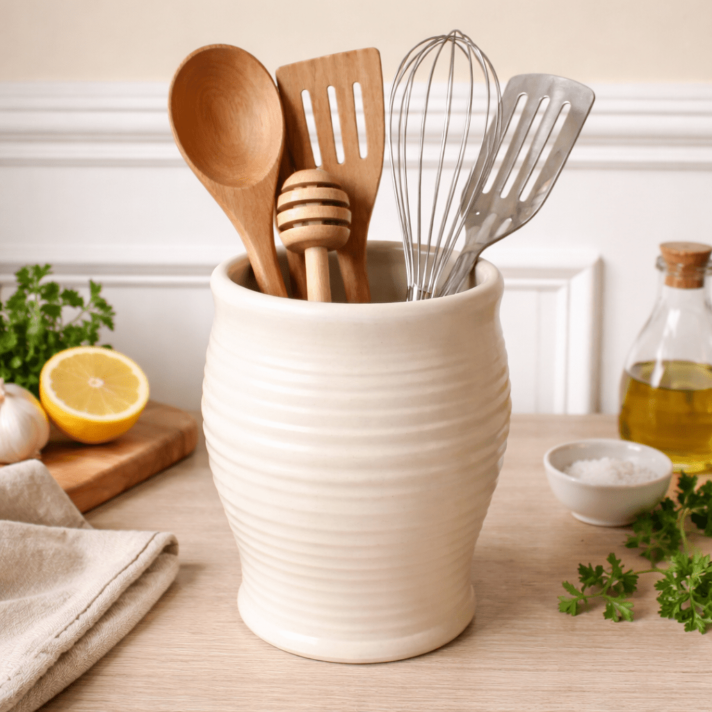 Farmhouse Large Pottery Utensil Holder - Made in the USA