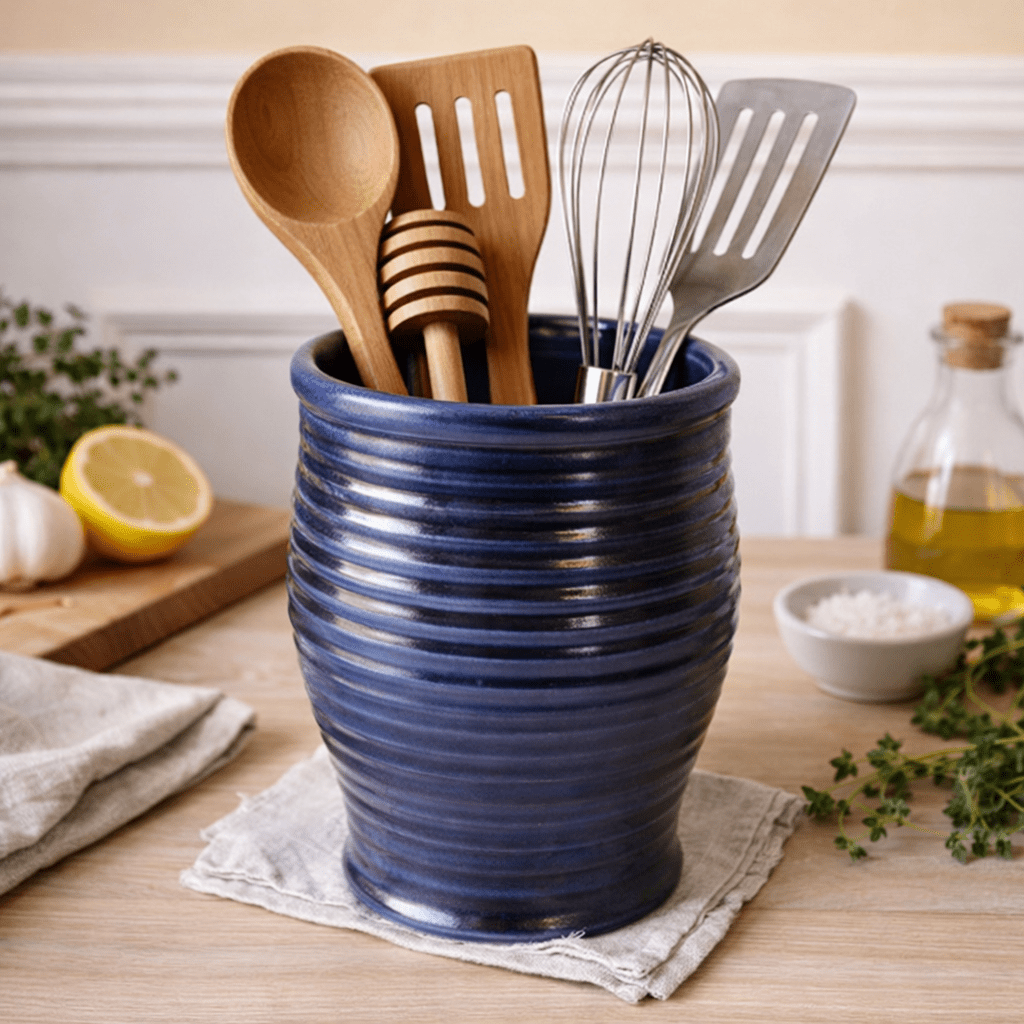 Farmhouse Pottery Utensil Holder - Denim - Made in the USA