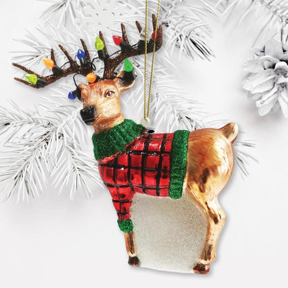 Festive Reindeer Glass Christmas Ornaments - Made in the USA