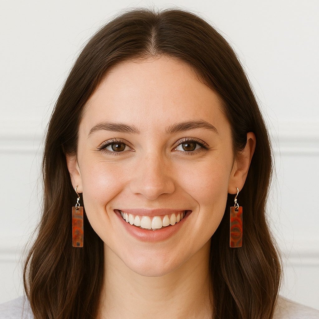 Flame Paint Copper Boho Rectangle Earrings - Made in the USA