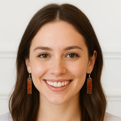 Flame Paint Copper Boho Rectangle Earrings - Made in the USA