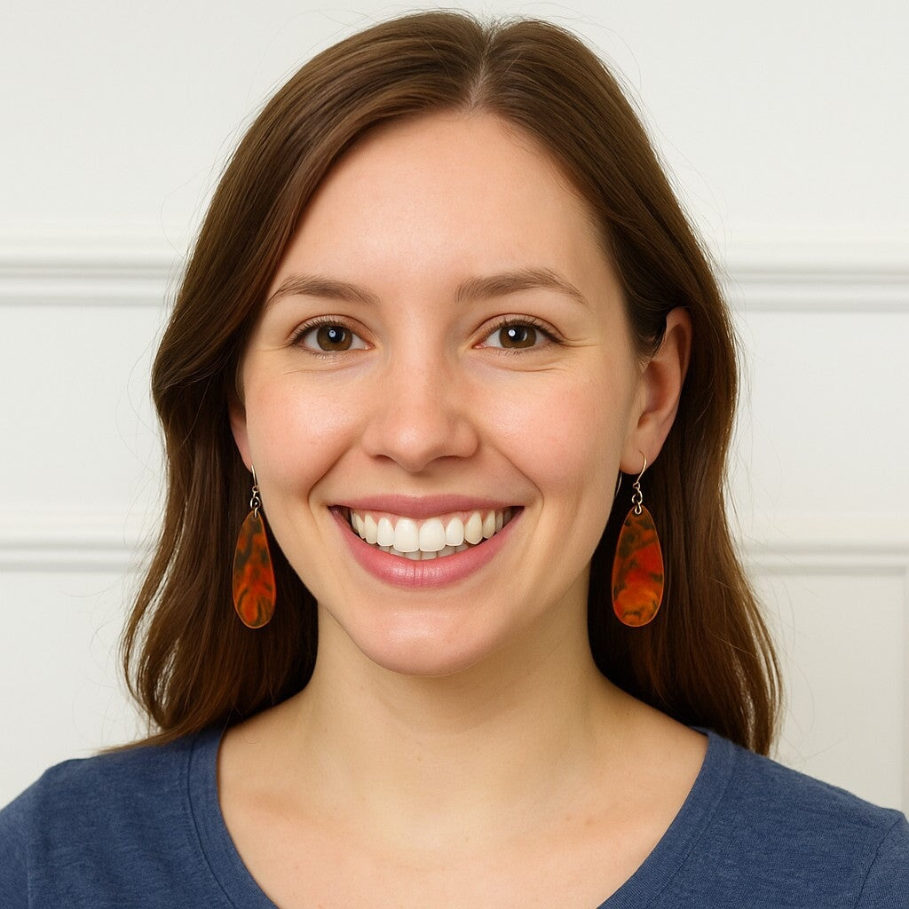 Flame Paint Copper Boho Teardrop Earrings - Made in the USA