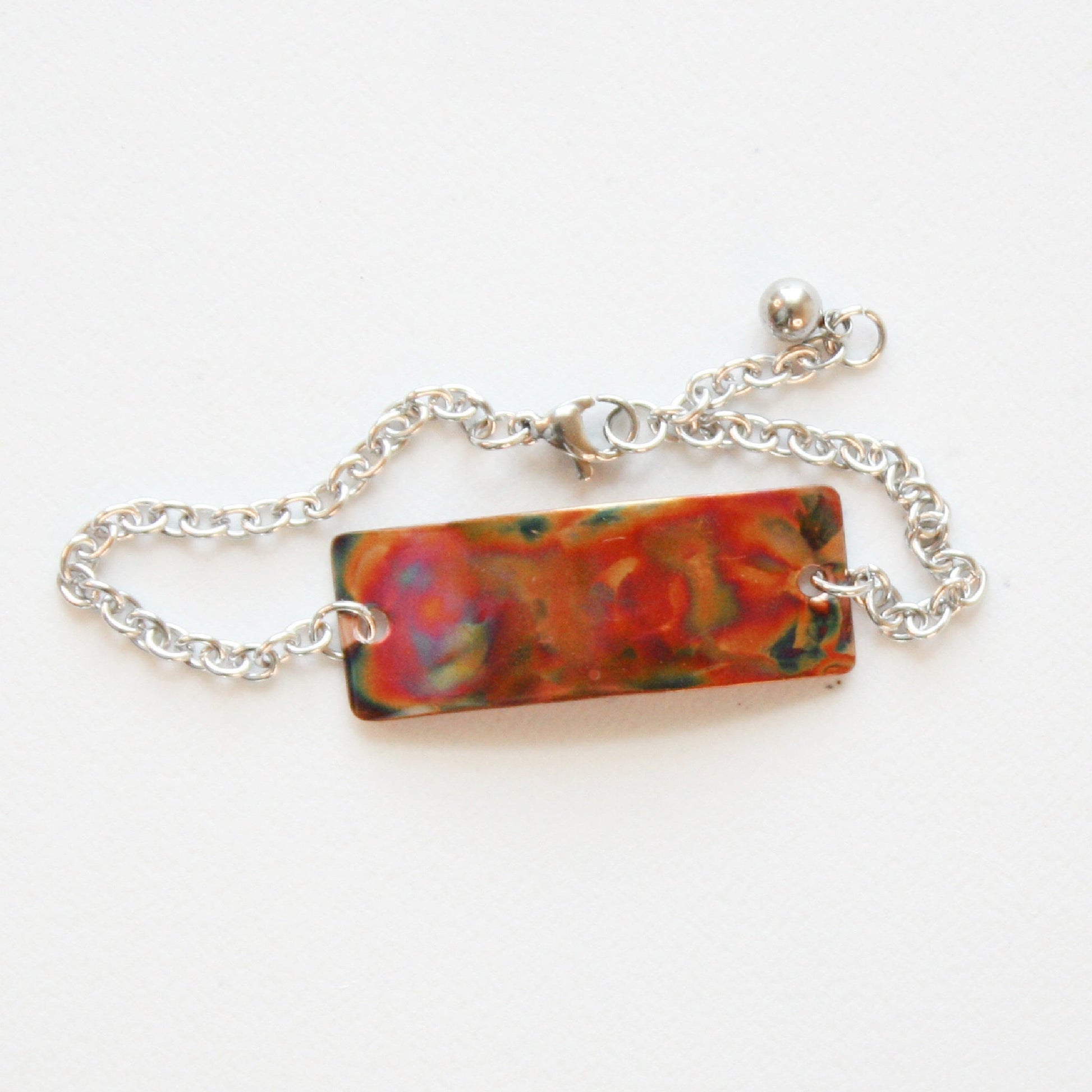 Flame Paint Copper Boho Rectangle Bracelet - Made in the USA