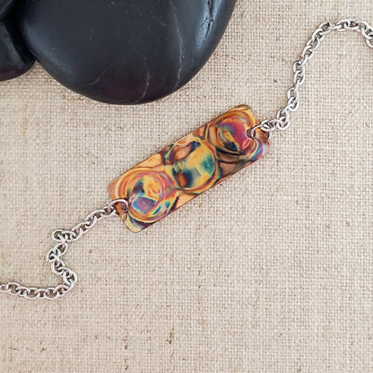Flame Paint Copper Boho Rectangle Bracelet - Made in the USA