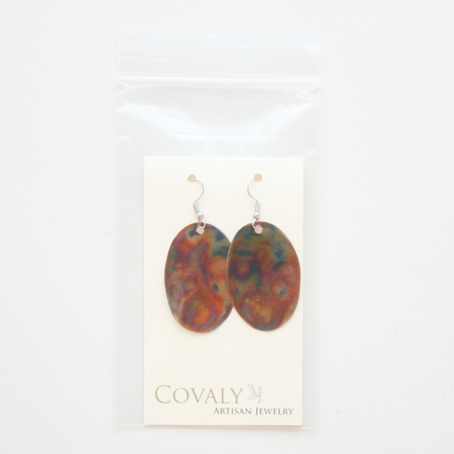 Flame Paint Copper Boho Oval Earrings - Made in the USA