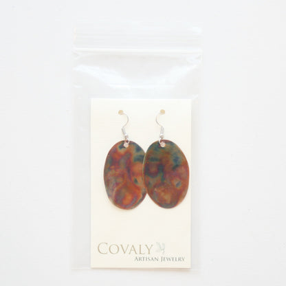 Flame Paint Copper Boho Oval Earrings - Made in the USA