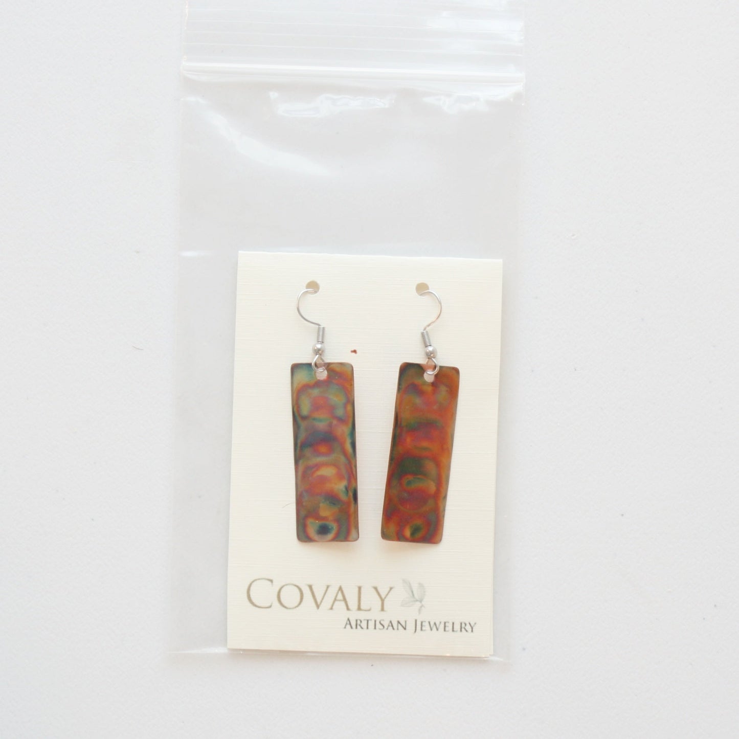 Flame Paint Copper Boho Rectangle Earrings - Made in the USA