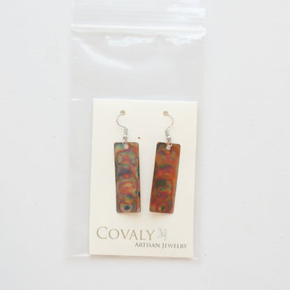 Flame Paint Copper Boho Rectangle Earrings - Made in the USA