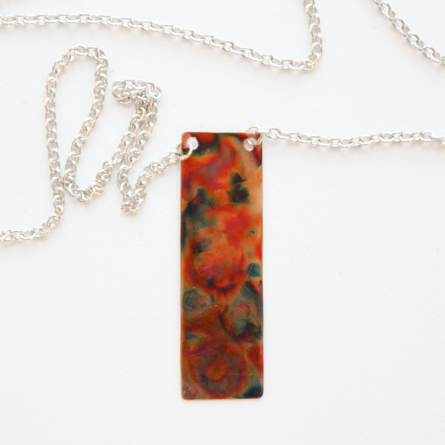 Flame Paint Copper Boho Rectangle Necklace - Made in the USA
