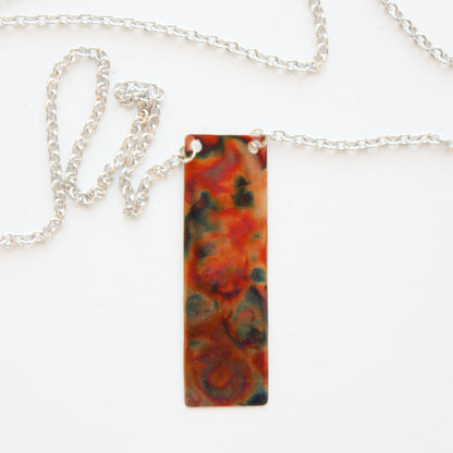 Flame Paint Copper Boho Rectangle Necklace - Made in the USA