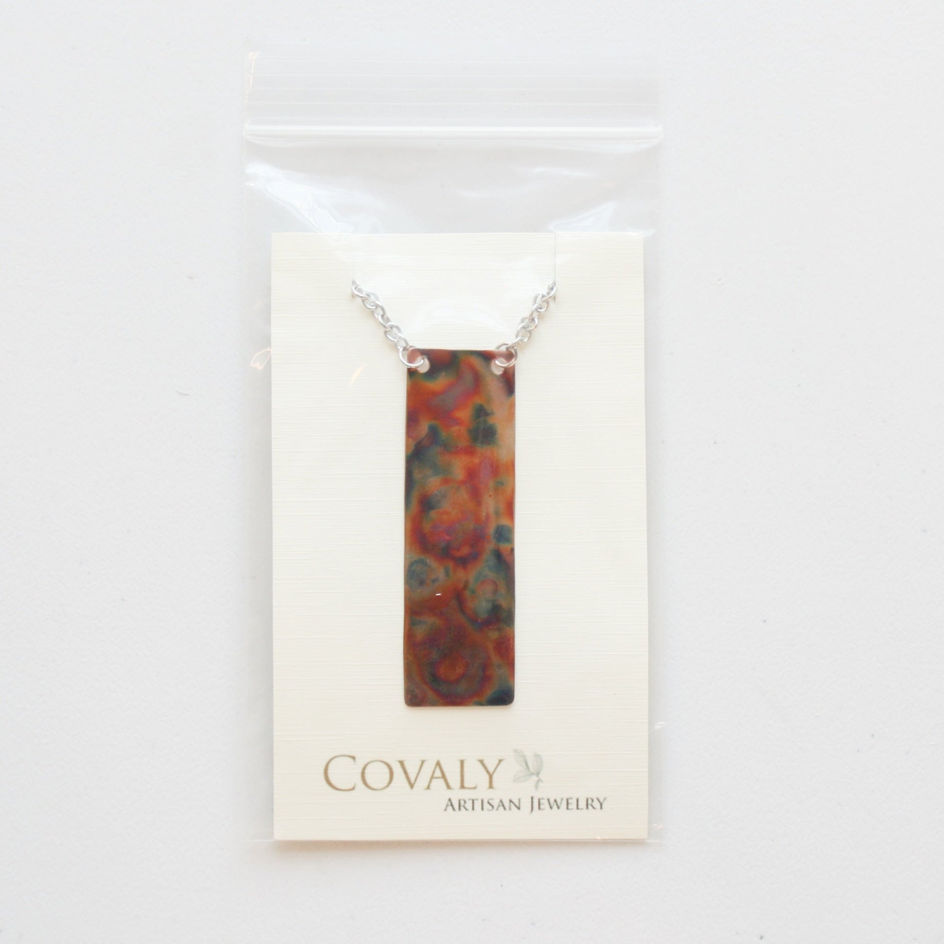 Flame Paint Copper Boho Rectangle Necklace - Made in the USA